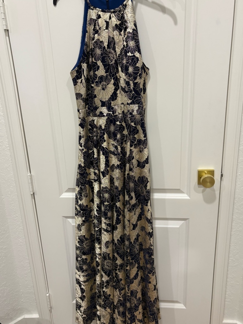 Betsy & Adam Gold and dark navy Floral Halter Maxi Dress